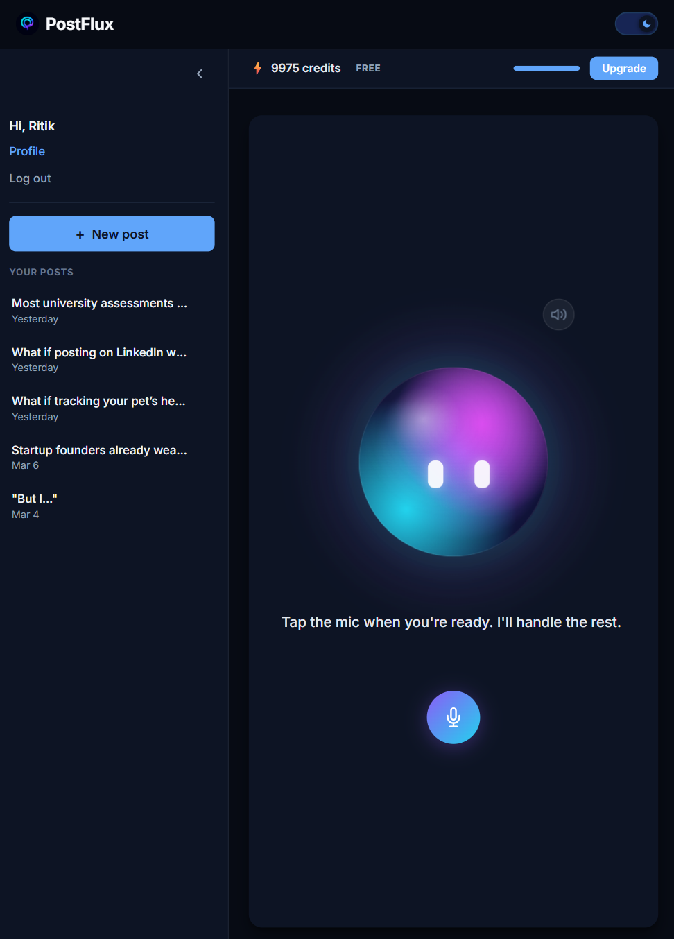 PostFlux dashboard preview mobile
